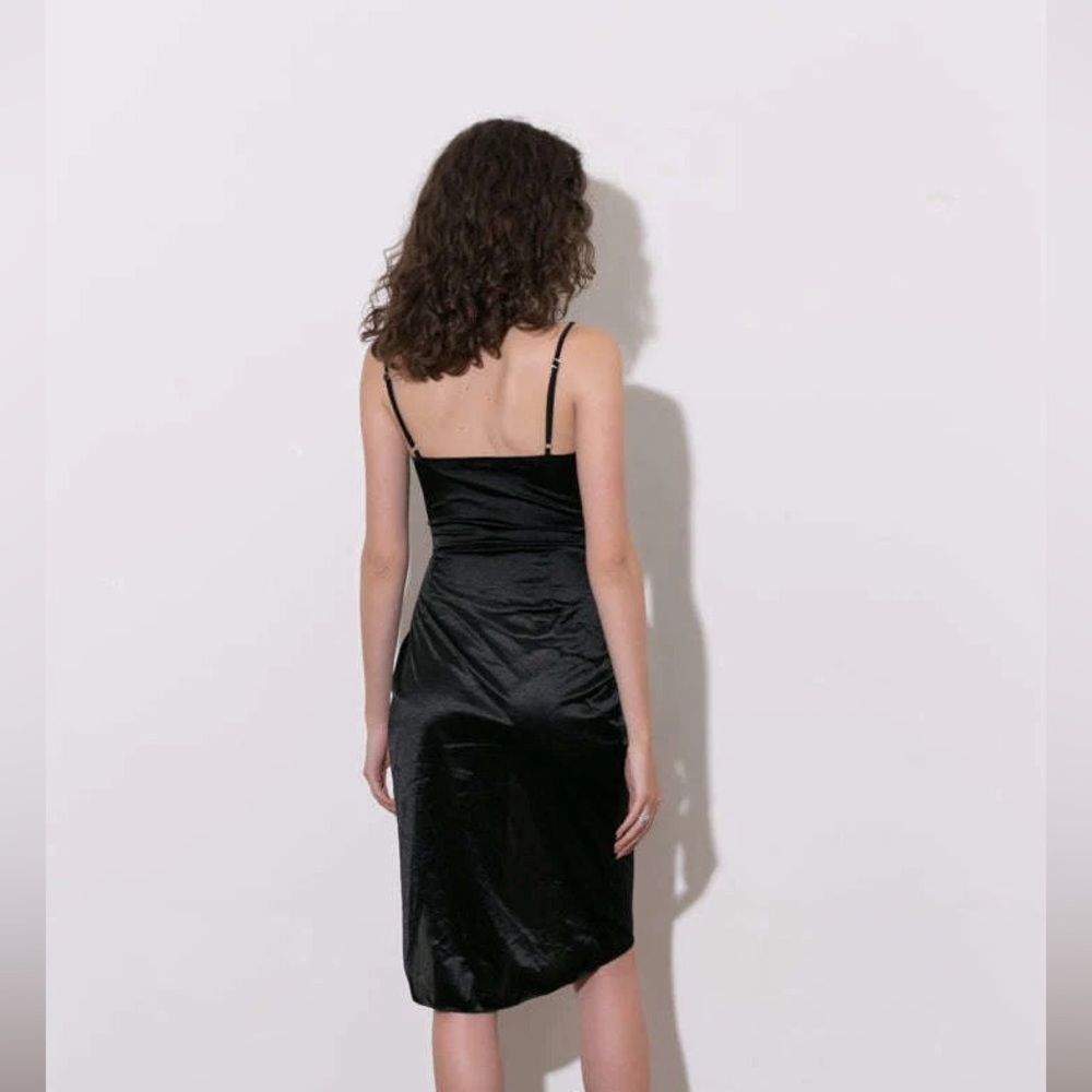 Micas - Brand New - Satin Draped Black Midi Dress - Sz M - Picture 8 of 10